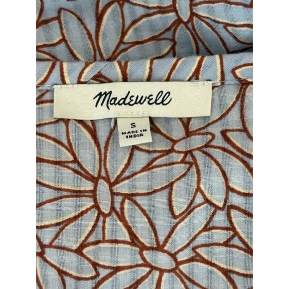 Madewell Floral Half Sleeve Midi Dress in Blue and Brown – Size Small NWOT - Picture 7 of 8